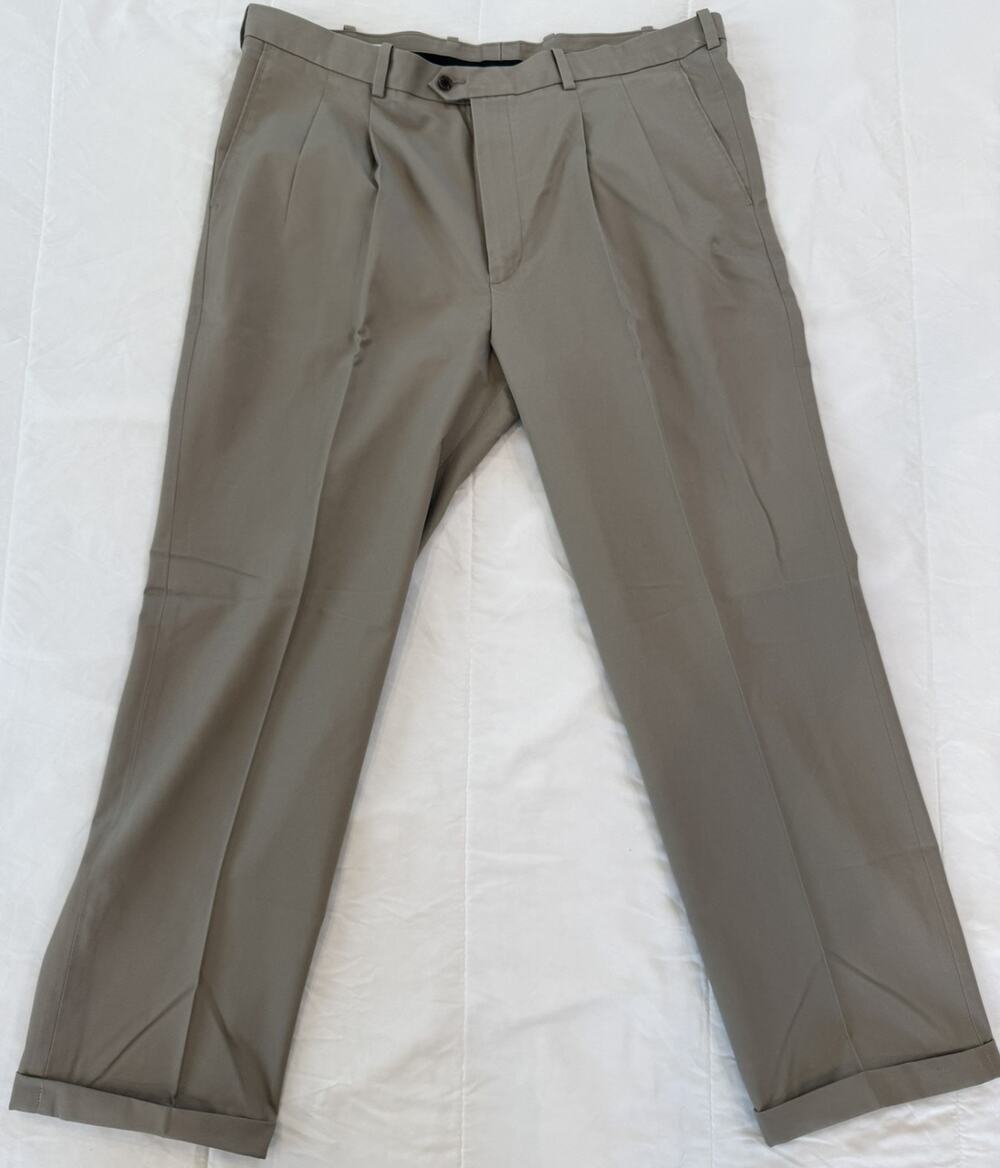John W. Nordstrom Men's Tan 100% Supima cotton Cuffed Dress Pants 42W 32L
